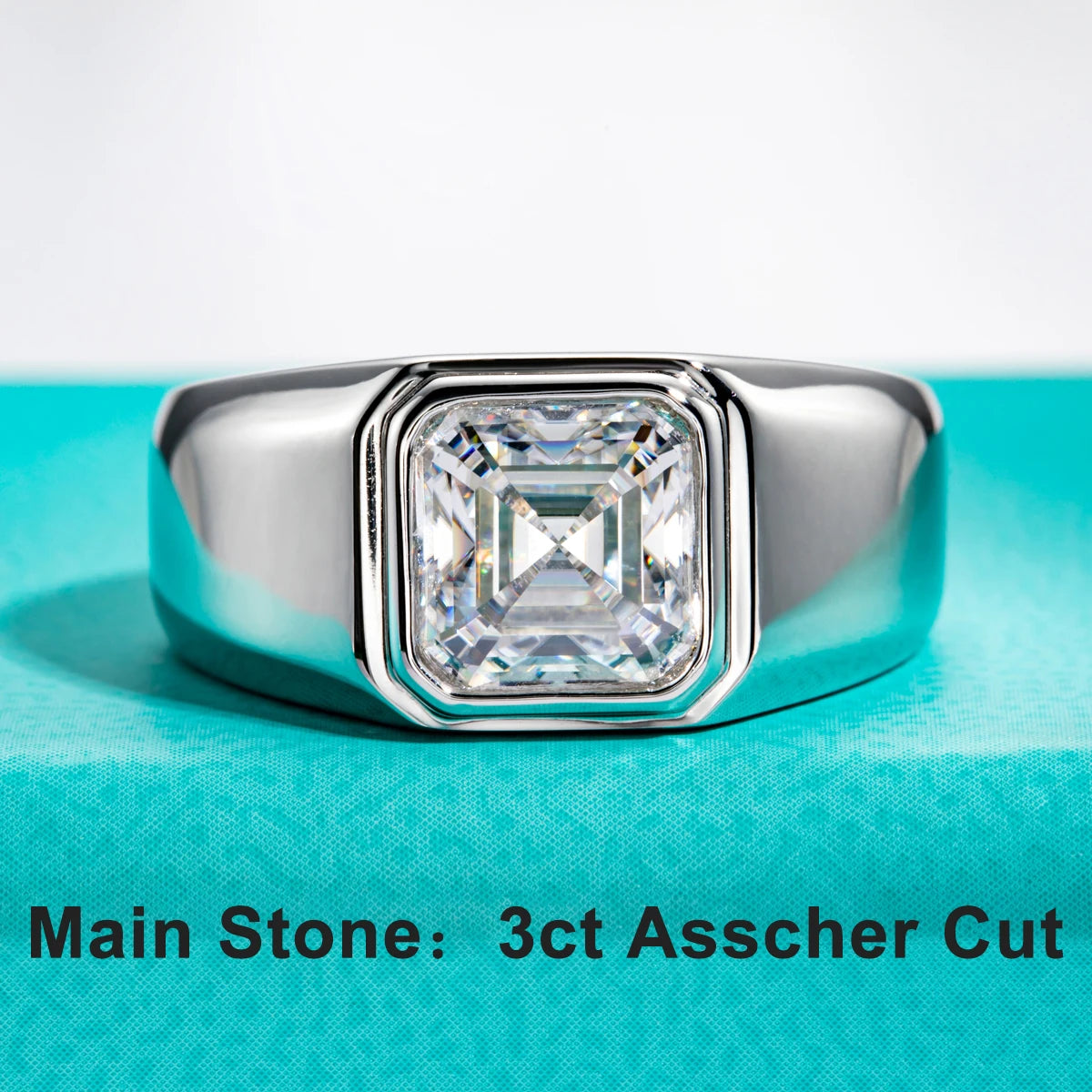 3 CT Asscher Cut Men's Moissanite Engagement Ring