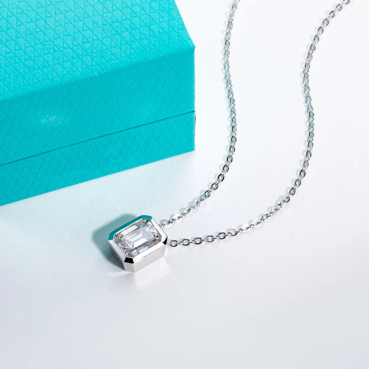 VVS1 Emerald Cut Moissanite Bezel Pendant Necklace