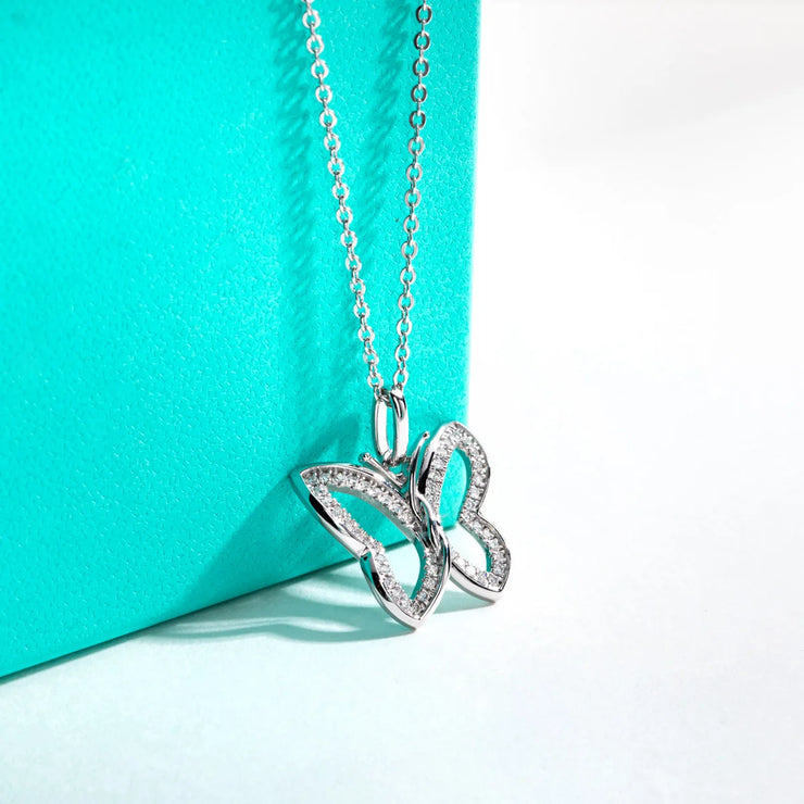 D Color Hollow Moissanite Butterfly Pendant Necklace.