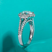 3CT Round Cut D Color Moissanite Halo Engagement Ring.