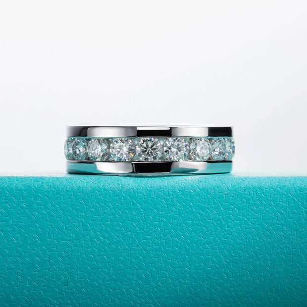 GK Moissanites 4mm Moissanite Wedding Band Ring S925 Sterling Silver Eternity Ring