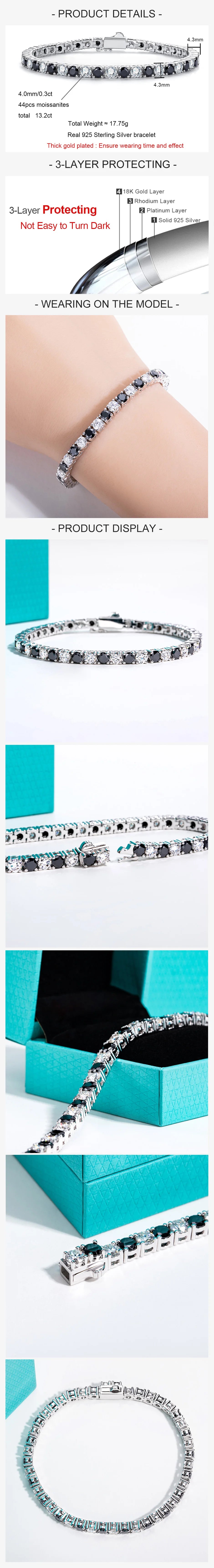 4 MM Round Cut Black Moissanite Stone Tennis Bracelet