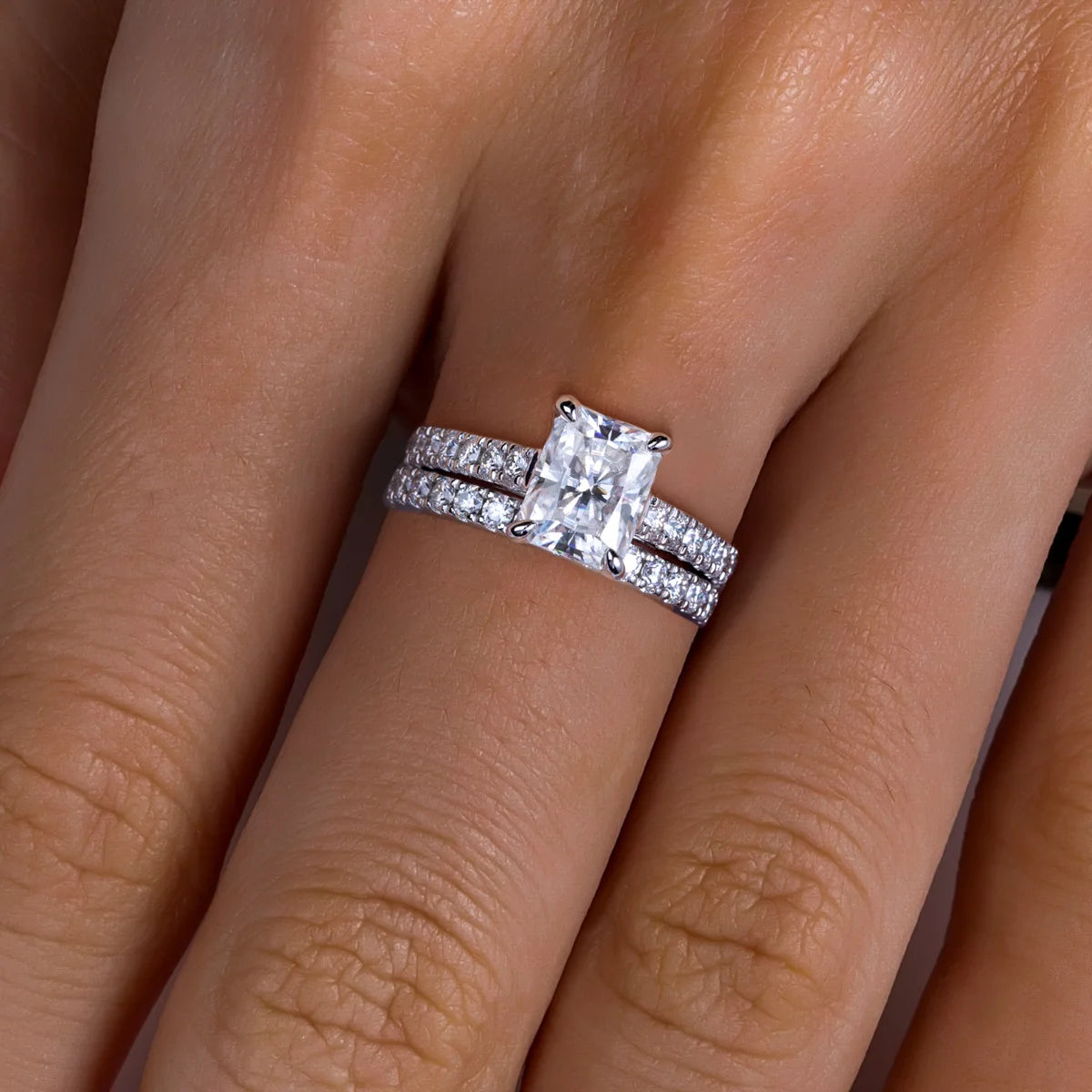 3 CT Radiant Cut Moissanite Bridal Ring Set