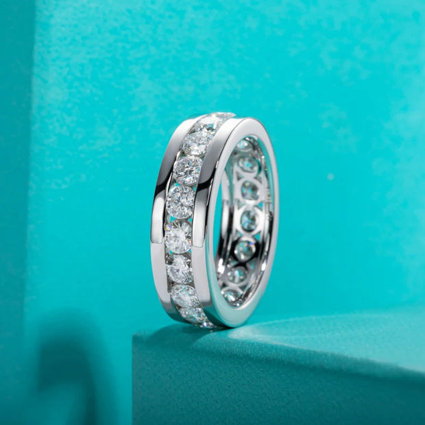 GK Moissanites 4mm Moissanite Wedding Band Ring S925 Sterling Silver Eternity Ring