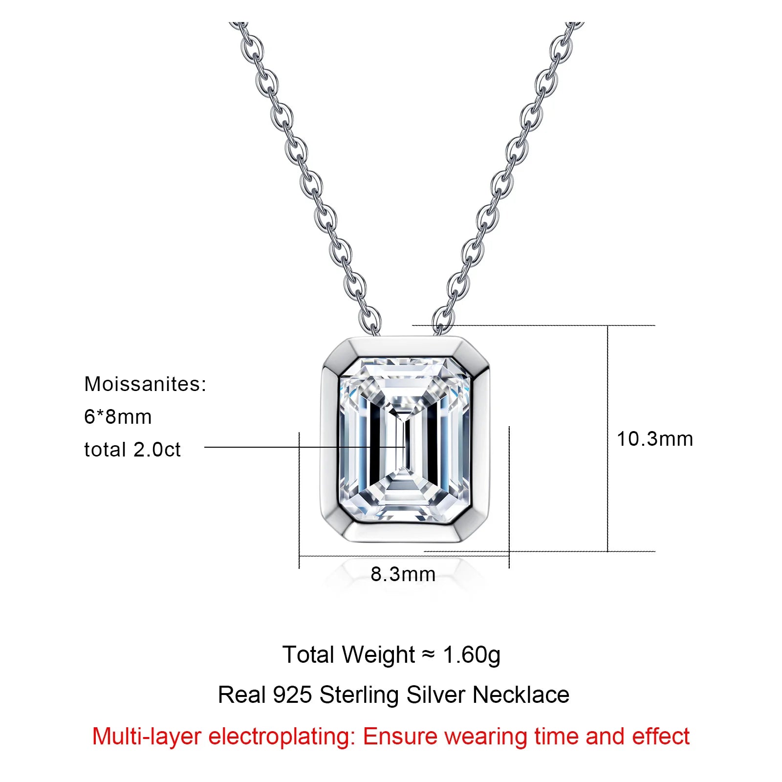 VVS1 Emerald Cut Moissanite Bezel Pendant Necklace