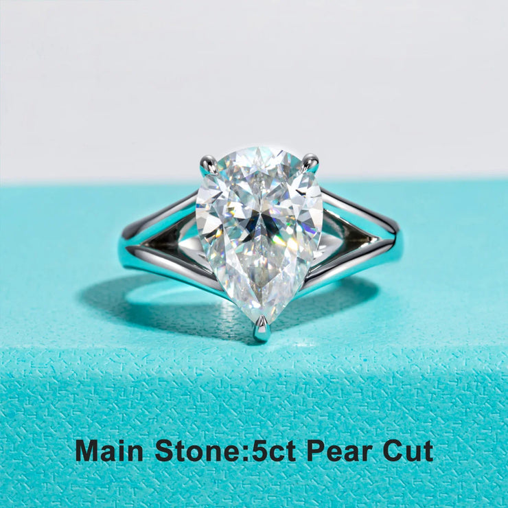 5CT Pear Cut D Color Moissanite Wedding Ring.