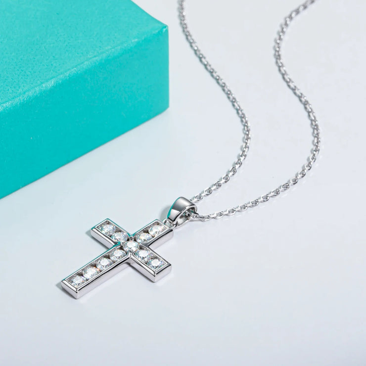 3.5MM 2.2cttw D Color Moissanite Diamond Cross Pendant Necklace.