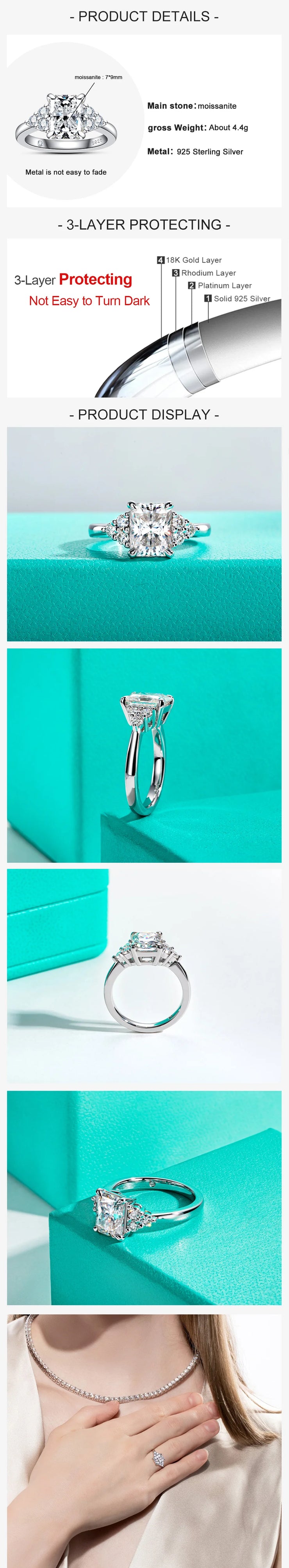 GK Moissanites 3ct Radiant Cut D Color Moissanite Engagement Ring