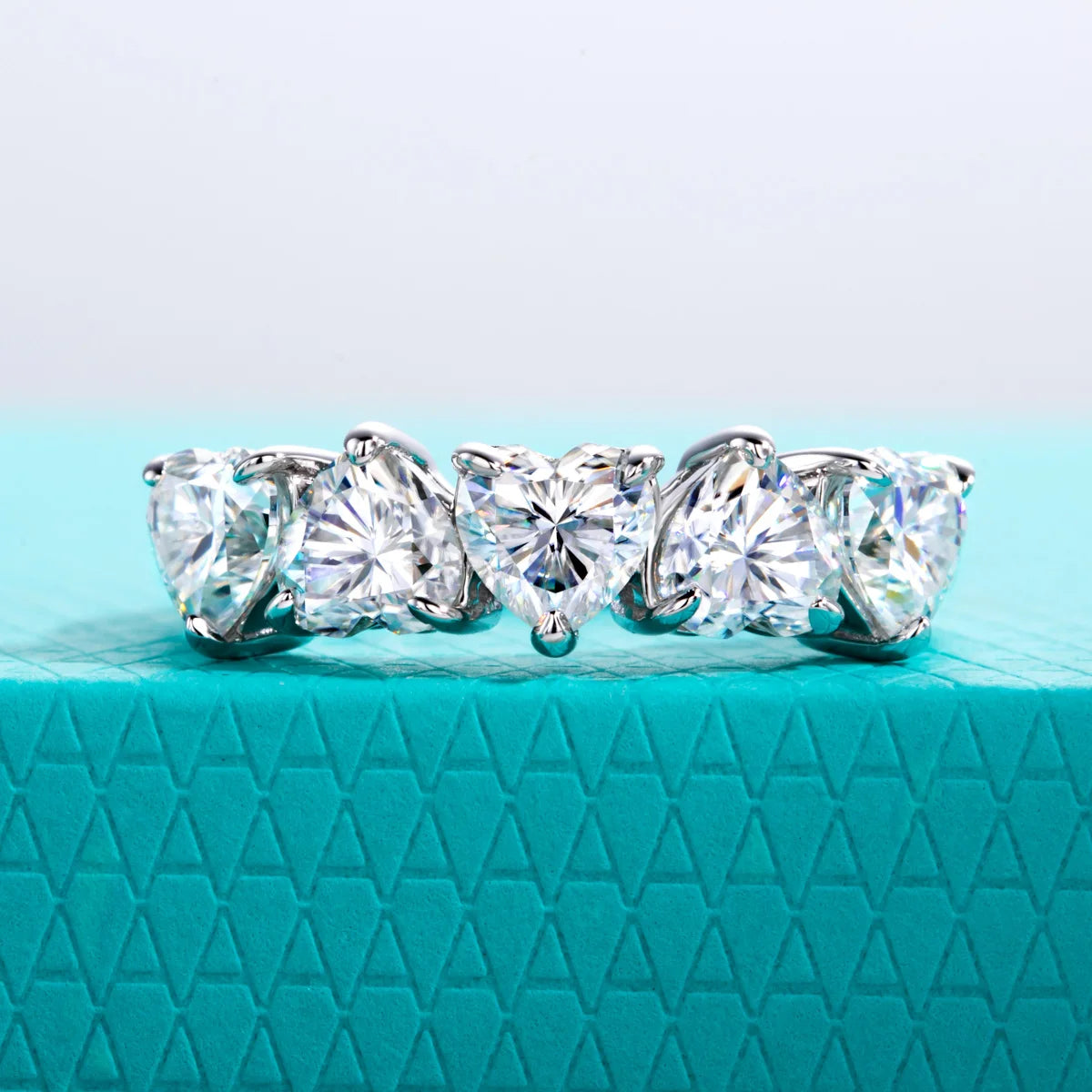 2.5 CTTW Heart Cut Moissanite Wedding Band