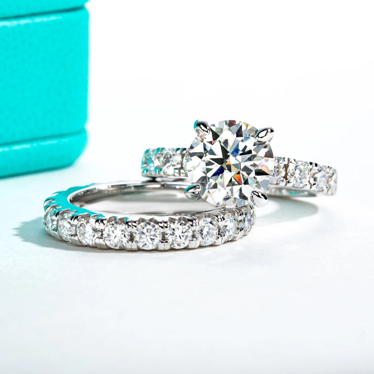 3.5 CT Round Cut Moissanite Engagement Ring Set