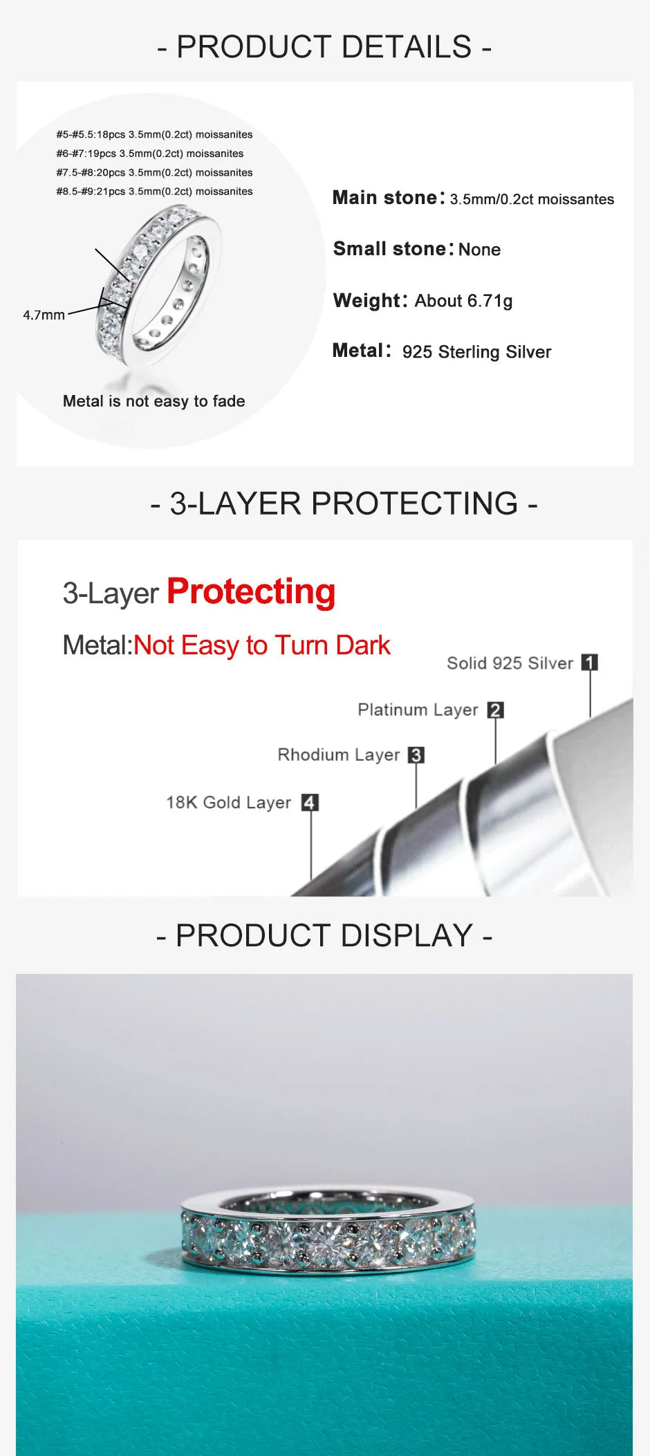 3.5 MM D Color Moissanite Eternity Band