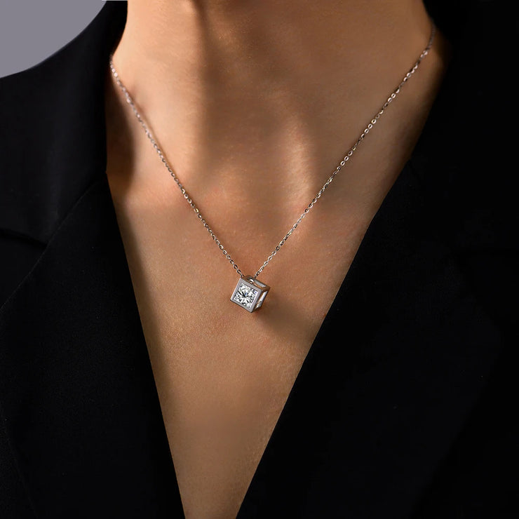 4CT D Color Square Shaped Moissanite Necklace | S925.