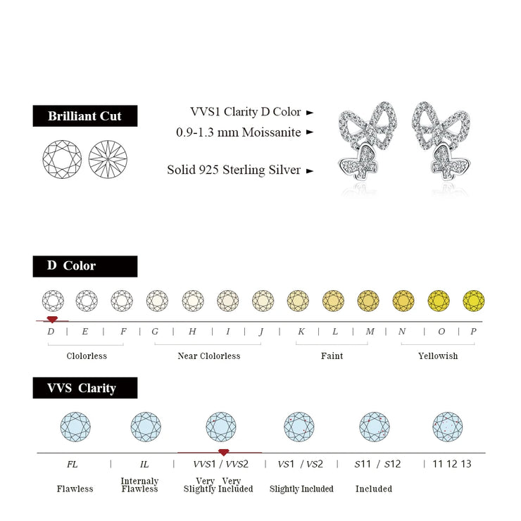 VVS1 D Color Butterfly Moissanite Stud Earrings | S925.