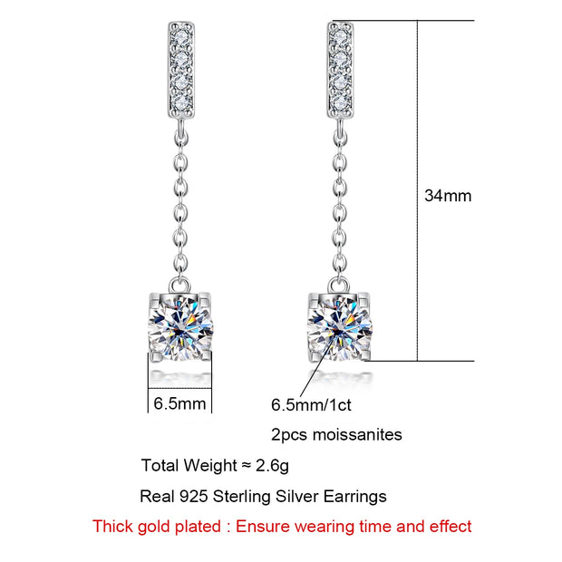 1 Carat D Color Moissanite Diamond Classic Earrings - 18K White Gold Plated Charm Earrings for Women.