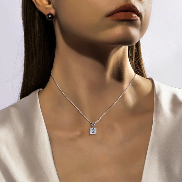 VVS1 D Color Asscher Cut Moissanite Pendant Necklace