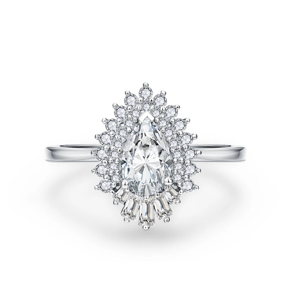 1 CT Pear Cut Moissanite Double Halo Engagement Ring