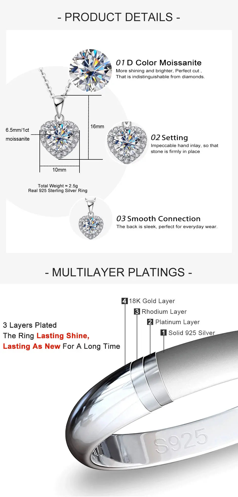 1ct D Color Heart Moissanite Pendant Necklace.