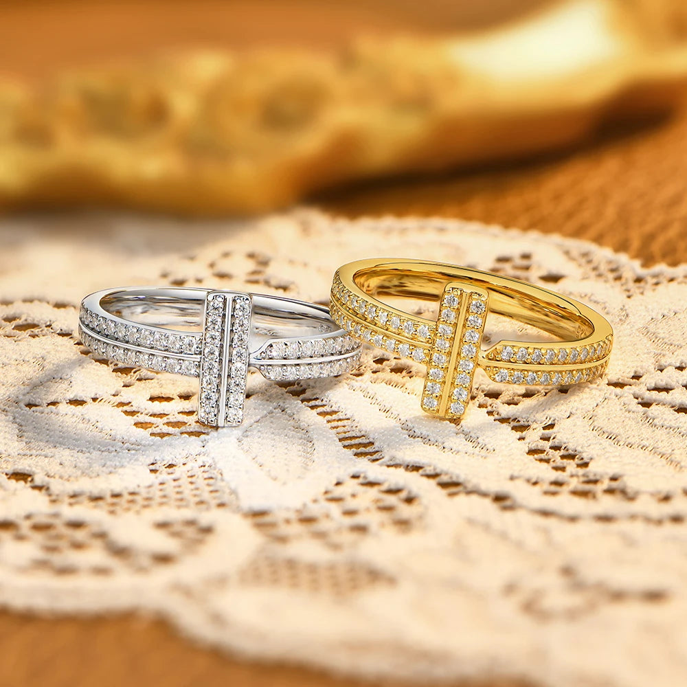 T-Bar Double Band Paved Moissanite Ring