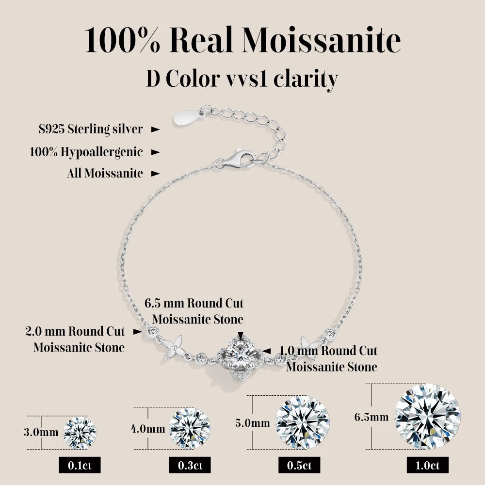 1.0 CT Round Cut Moissanite Flower Bracelet