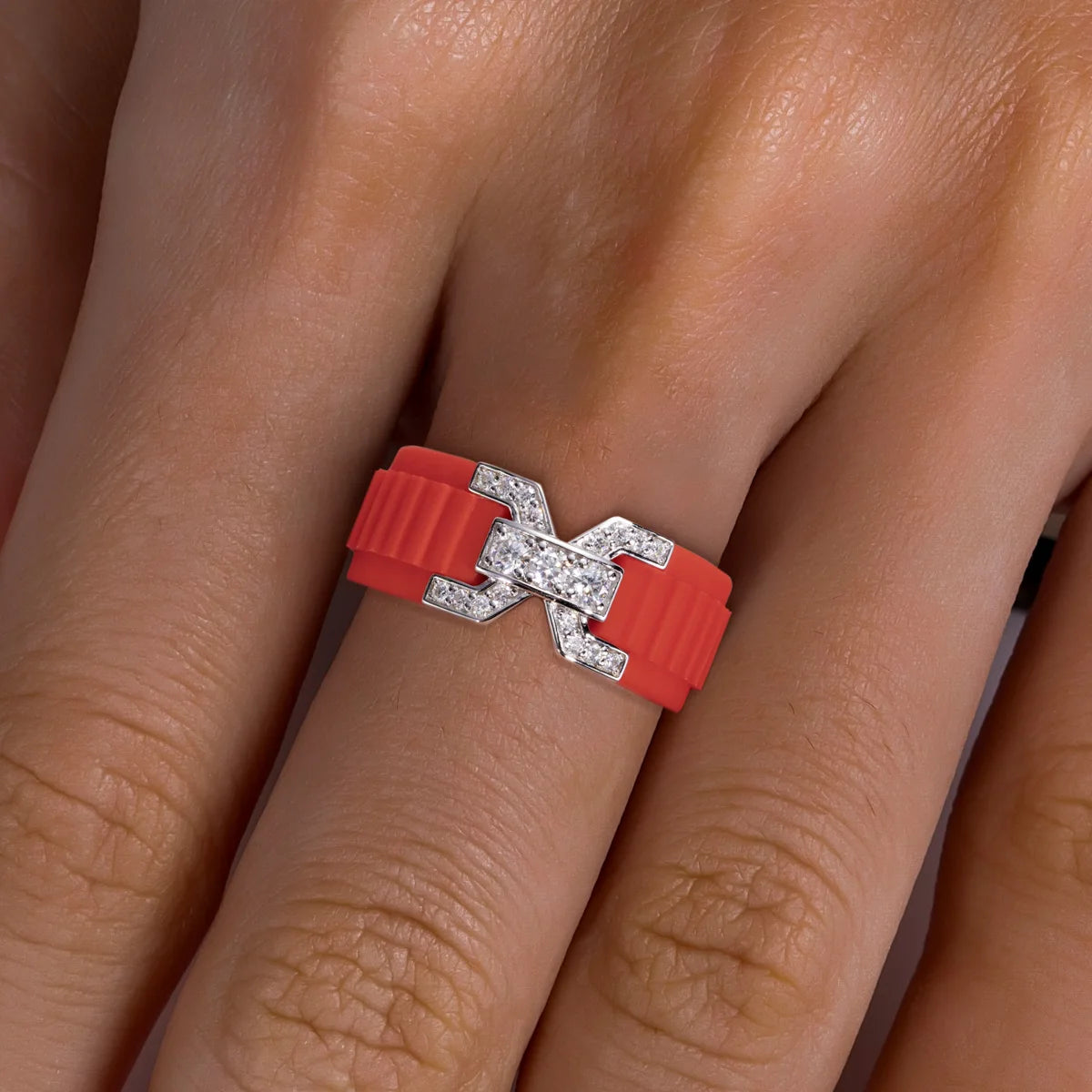 Moissanite Inlaid Silicone Band Ring