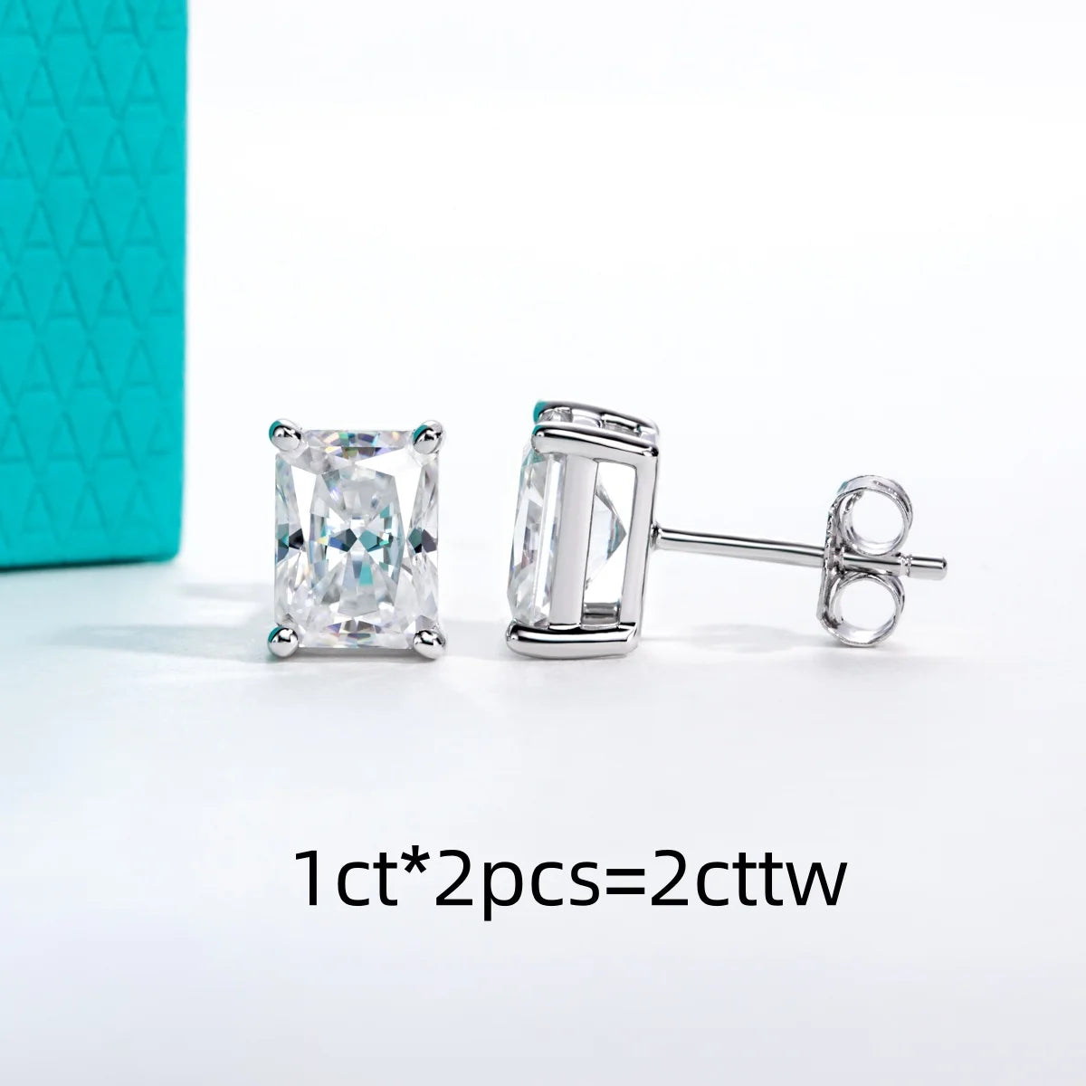 VVS1 D Color Radiant Cut Moissanite Stud Earrings