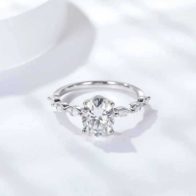 2CT VVS1 D Color Oval Cut Moissanite Engagement Ring | 18K White Gold Plated.