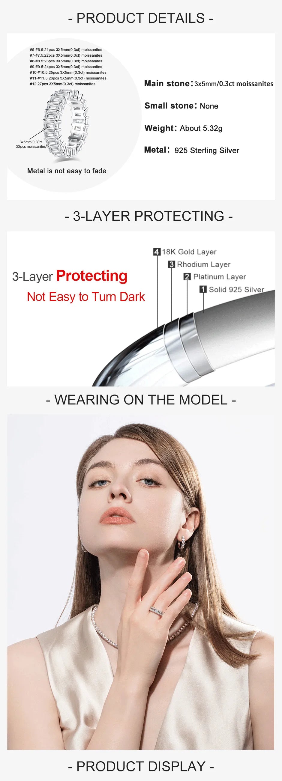 8.1 CTTW Emerald Cut Moissanite Eternity Ring