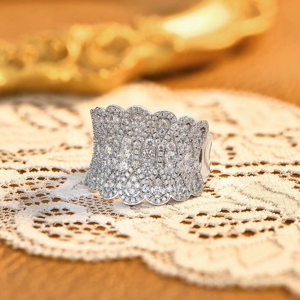 Luxury Paved Moissanite Wavy Statement Ring
