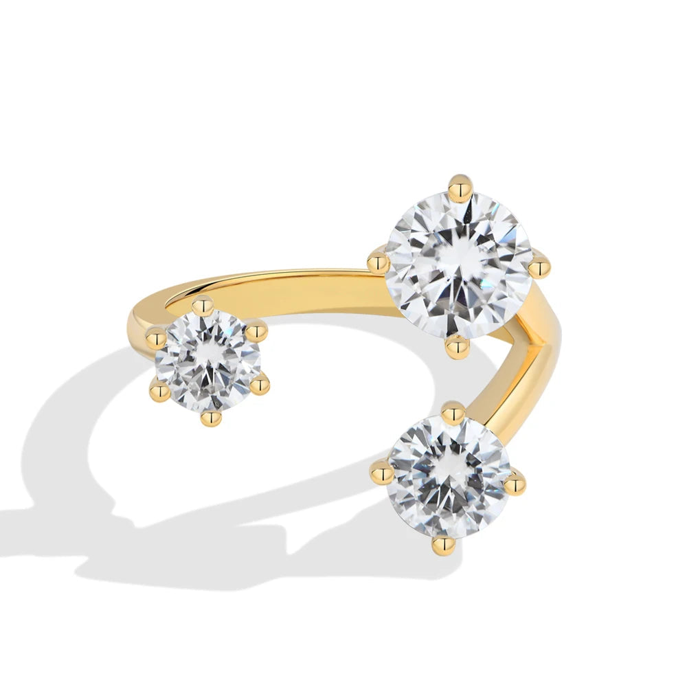 Three Stone Open Bypass Moissanite Ring