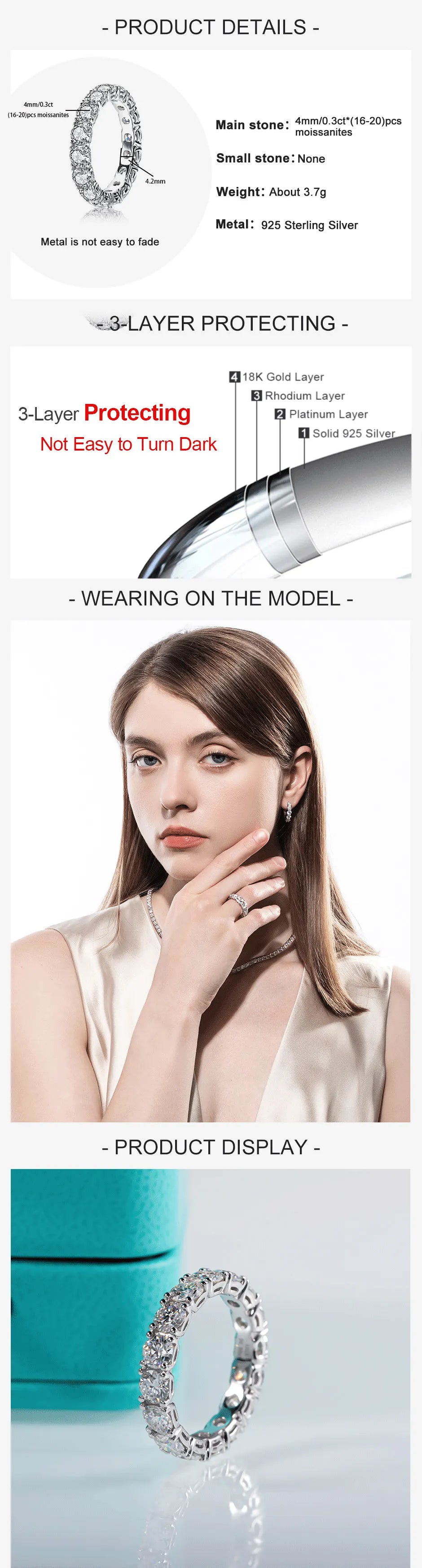 4 MM D Color Moissanite Eternity Band Ring