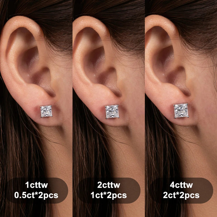 10K Gold Post Princess Moissanite Stud Earrings.