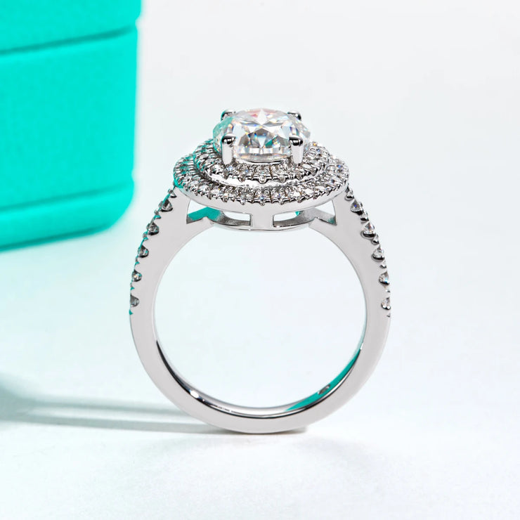 GK Moissanites 3ct Oval Cut Moissanite Double Halo Engagement Rings