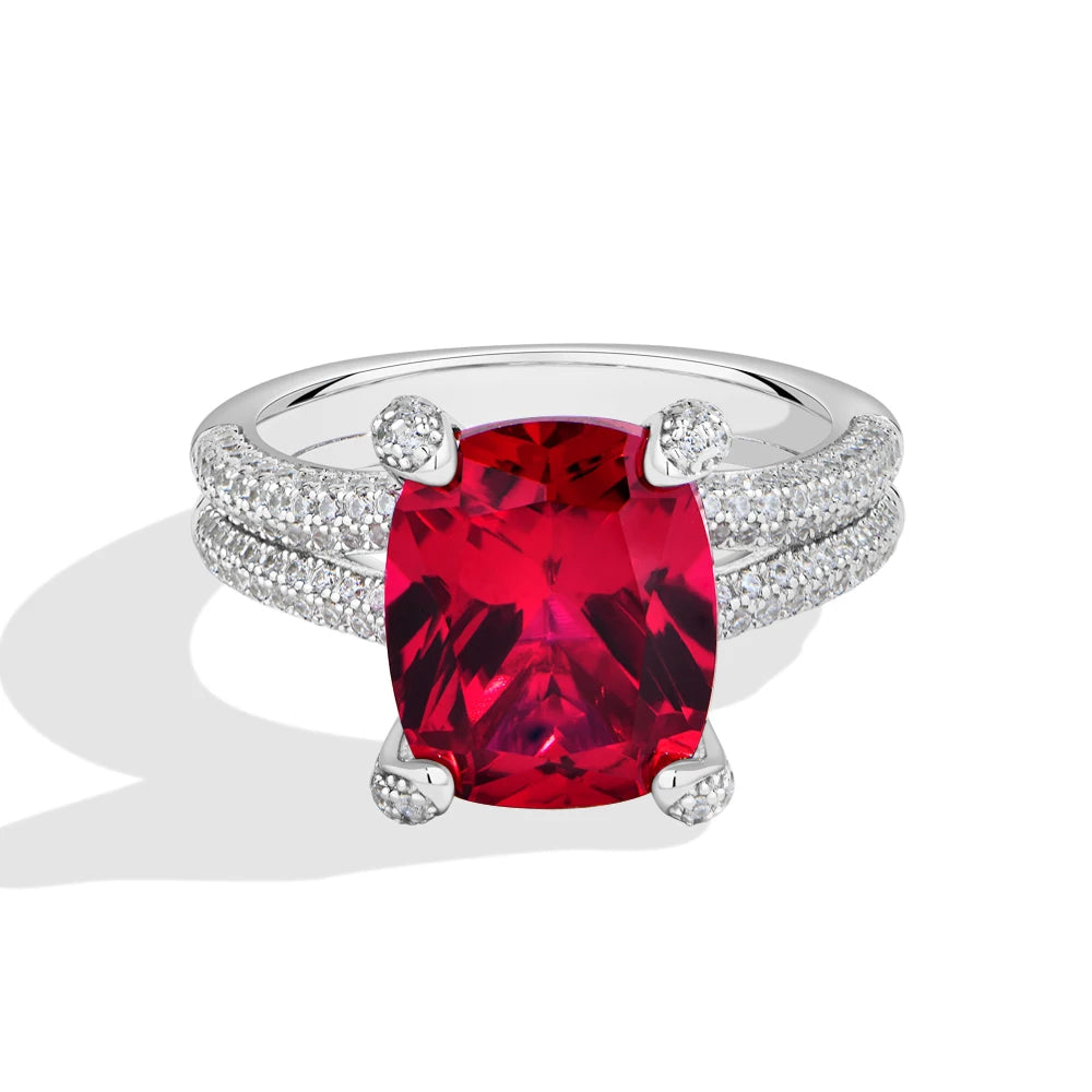 Cushion Cut Ruby & Sapphire Double Row Moissanite Ring