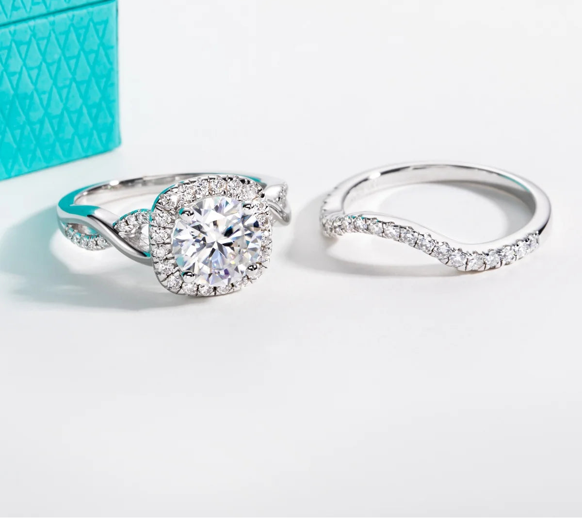 2 CT D Color Moissanite Halo Engagement Ring