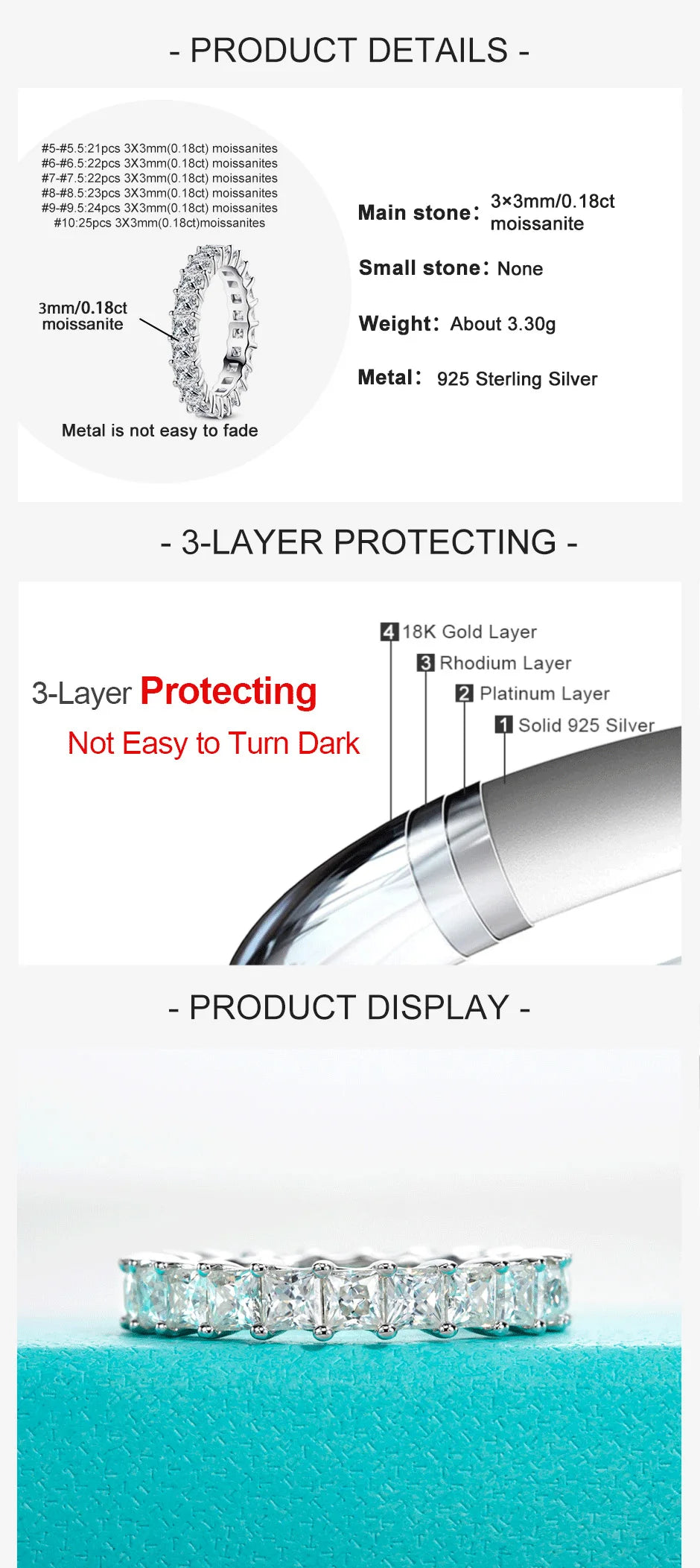 3 MM Princess Cut Moissanite Eternity Band