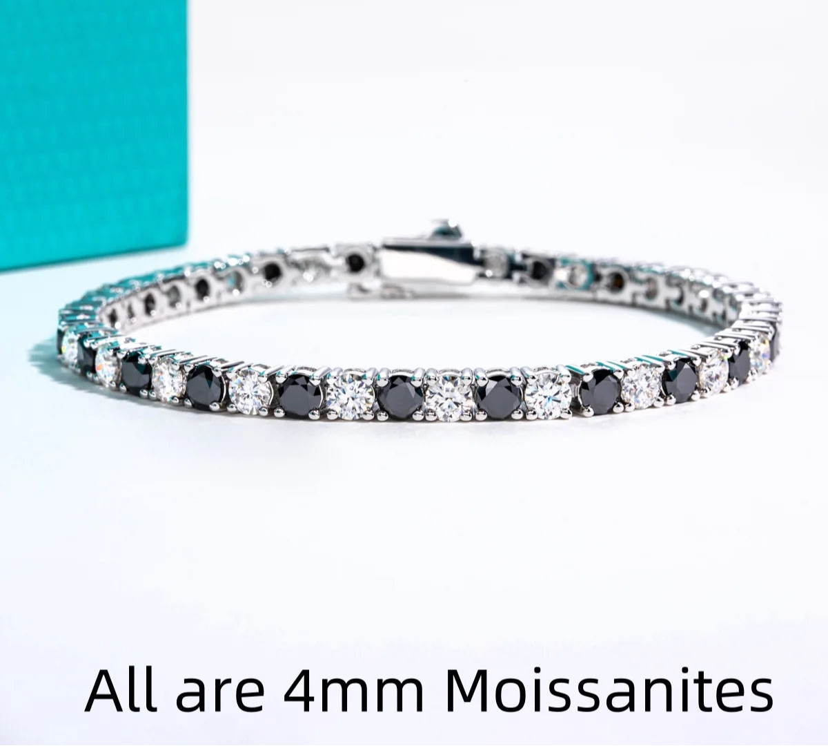 4 MM Round Cut Black Moissanite Stone Tennis Bracelet