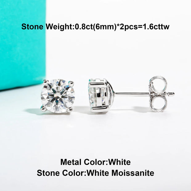 10K Gold Moissanite Stud Earrings – 4/3/2/1.6/1/0.6ct