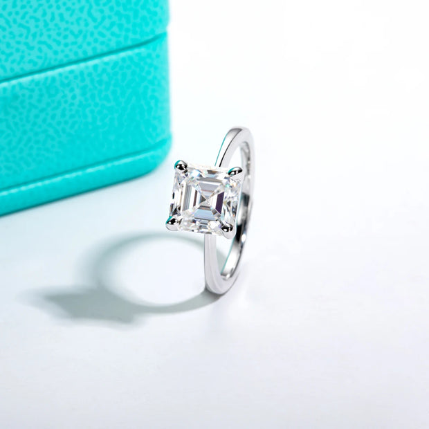 3 CT D Color Asscher Cut Moissanite Engagement Wedding Ring.