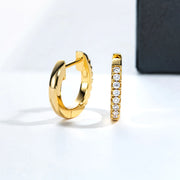 1.5mm D Color Moissanite Huggie Hoop Earrings  - Yellow Gold Plated Huggie Earrings for Women.