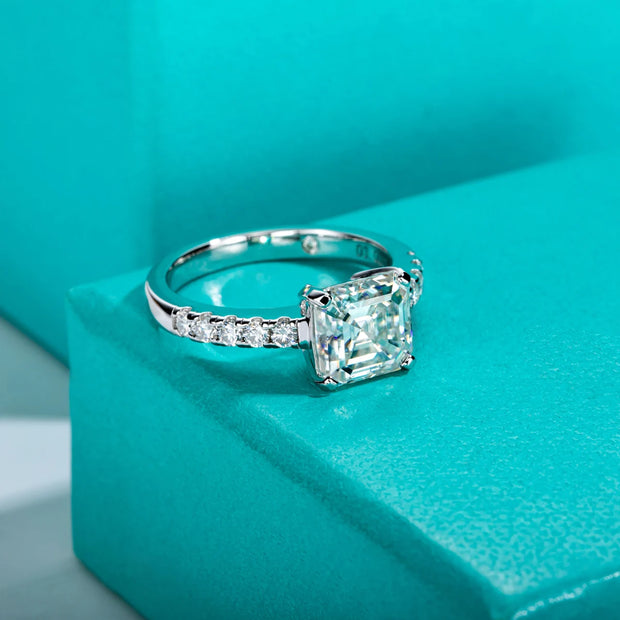 3CT Asscher Cut Moissanite Engagement Ring.