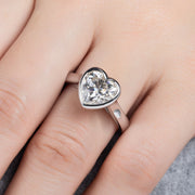 3CT Heart Cut D Color Moissanite Engagement Bezel Ring.