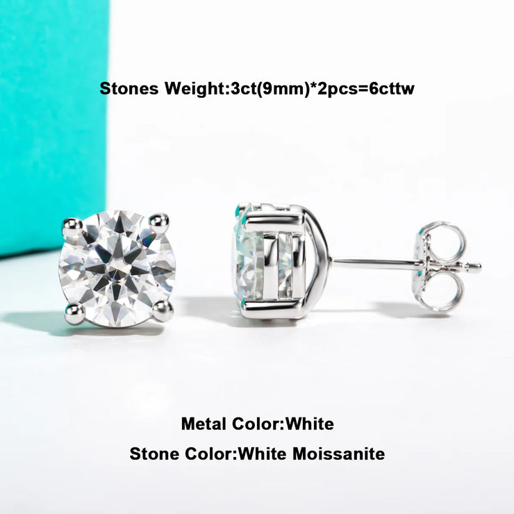 10K Gold Moissanite Stud Earrings – 4/3/2/1.6/1/0.6ct.