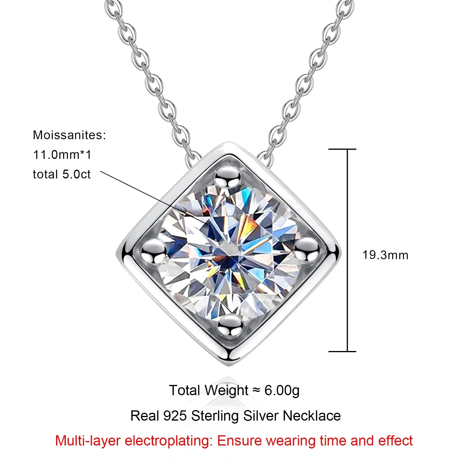 VVS1 Moissanite Square Pendant Necklace