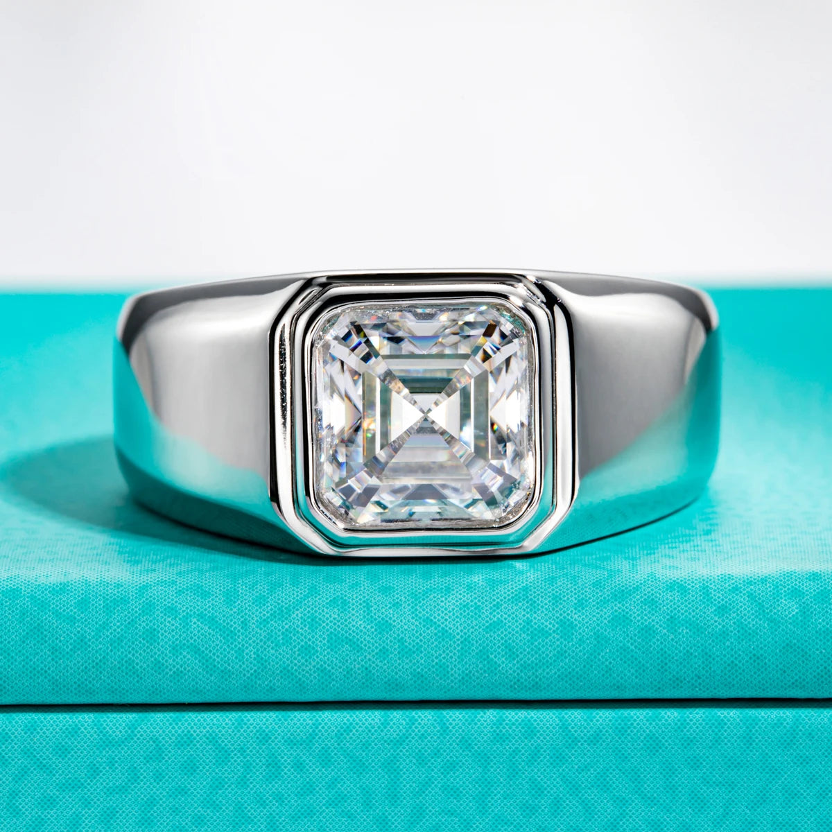 3 CT Asscher Cut Men's Moissanite Engagement Ring