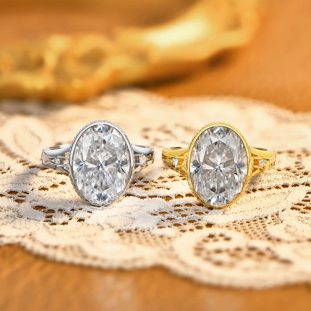 8 CT Oval Cut Moissanite Bezel Engagement Ring