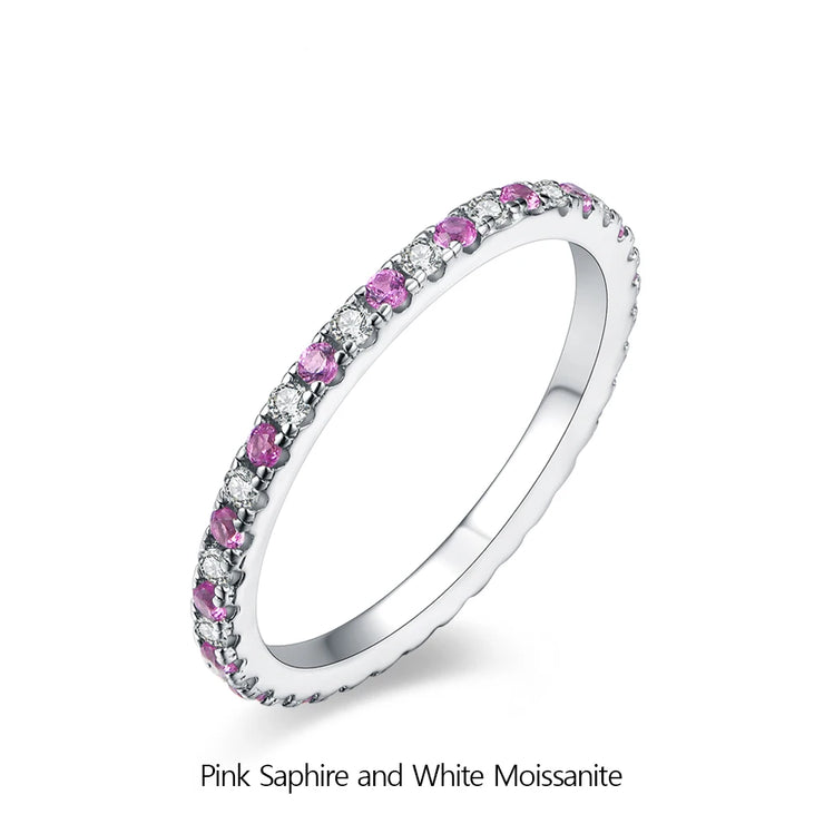 VVS 1 D Color 1.5mm Pink Sapphire & Moissanite Band.