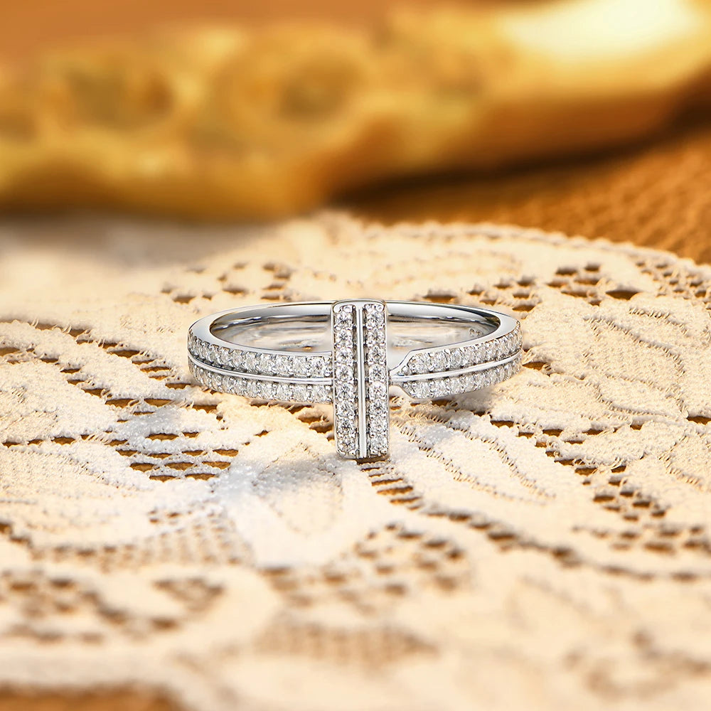 T-Bar Double Band Paved Moissanite Ring