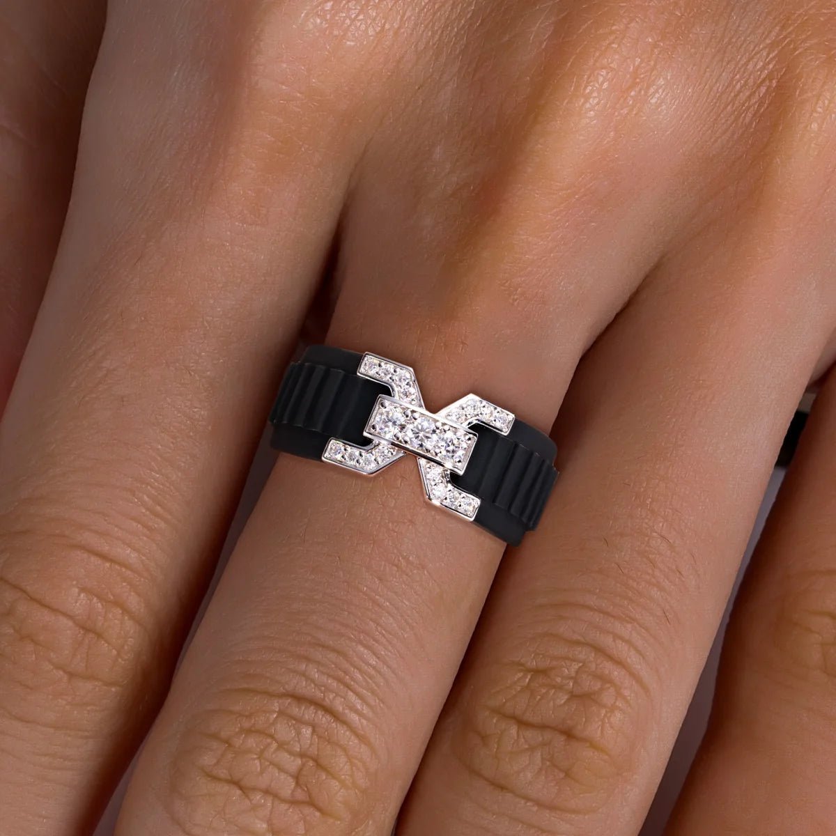 Moissanite Inlaid Silicone Band Ring