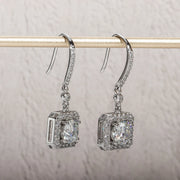 1 Carat Cushion Cut Moissanite Drop Earrings.