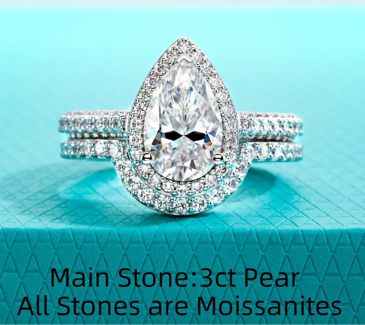 4.8 CTTW Pear Cut Moissanite Halo Bridal Ring